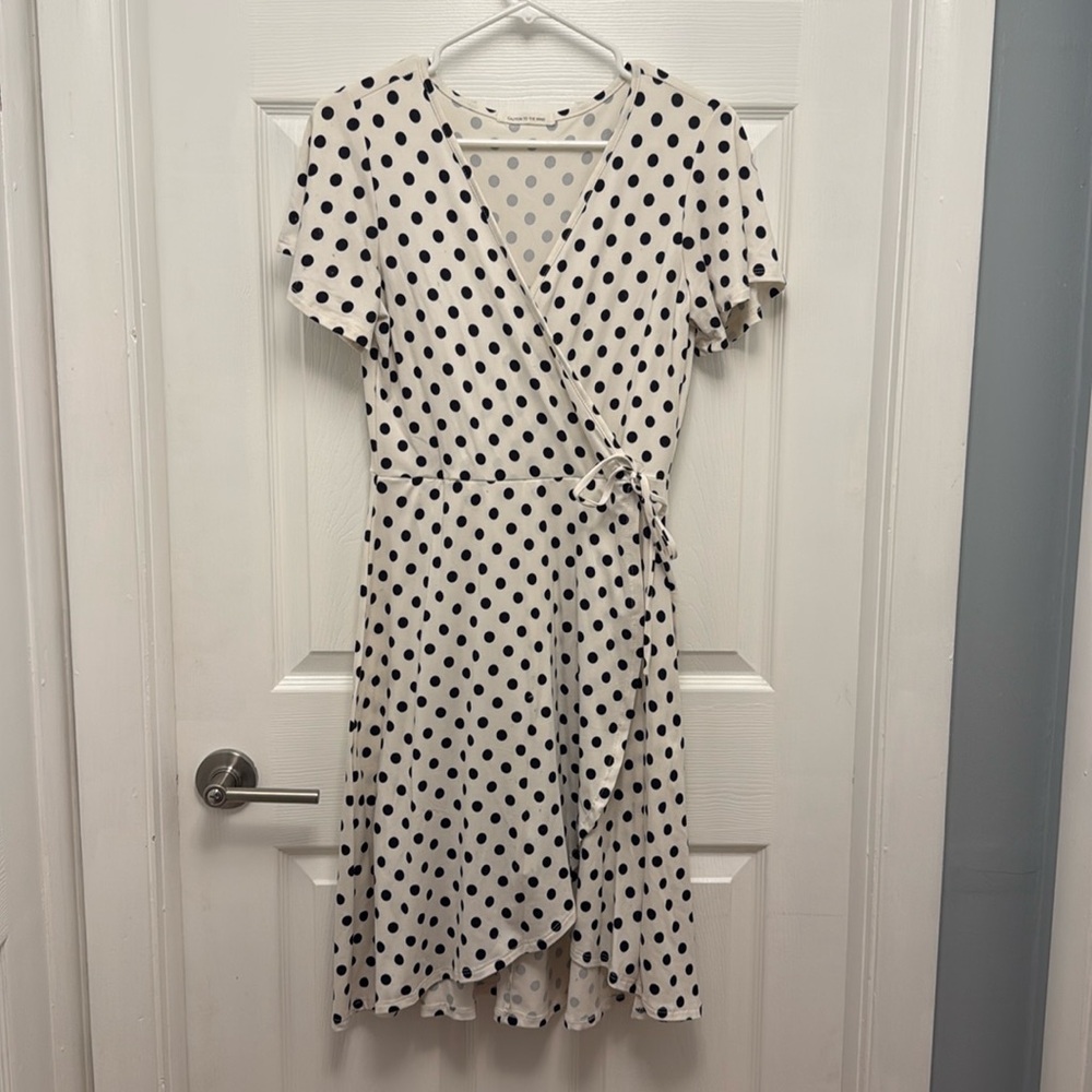 Caution to the Wind White with Black Polka Dot Dress